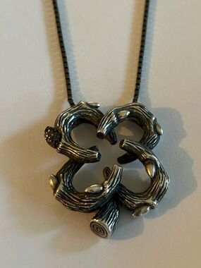 Designer Dweck black sterling silver Diamond clover pendent